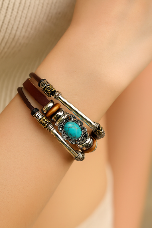 Bracelet Bohème Turquoise - Bracelet Cuir Vintage pour Femme | Elégant et Léger