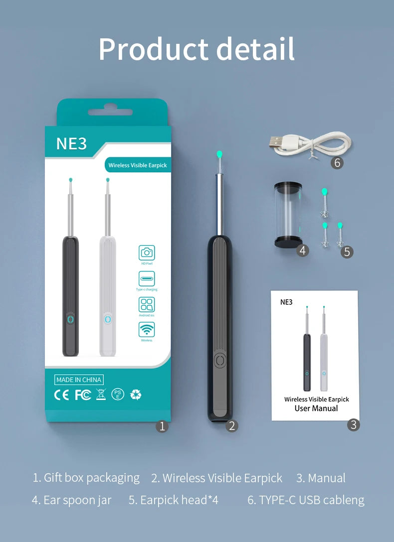 NE3 Otoscope oreille : suppression de cérumen - Confort Connecté