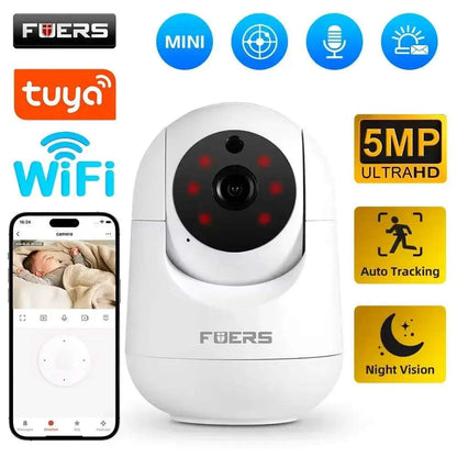 Fuers 5MP WiFi Camera Tuya Smart Home Indoor Wireless IP Surveillance Camera AI Detect Automatic Tracking Security Baby Monitor Confort Connecté