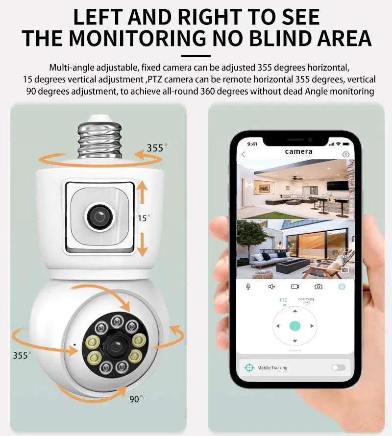 Double caméra de surveillance Vidéo Intelligente sur ampoule E27